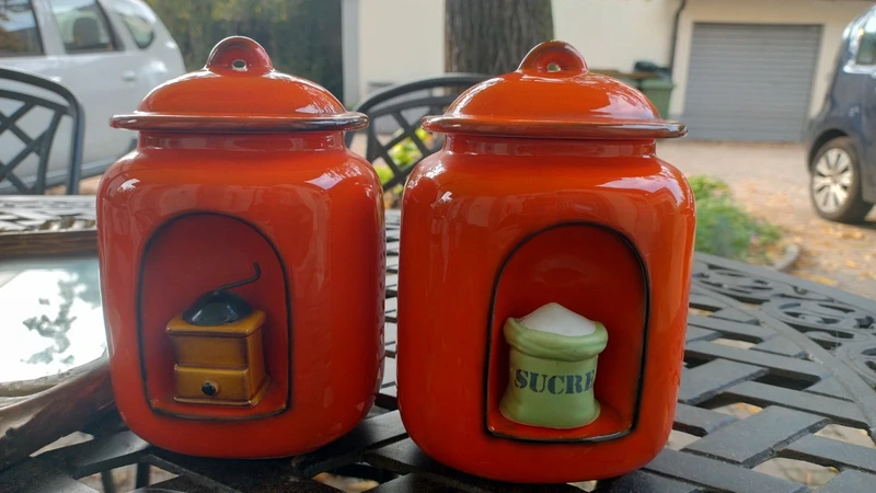 coppia vaso barattolo per zucchero e caffè ceramica arancione coppia vaso barattolo per zucchero e caffè ceramica arancione