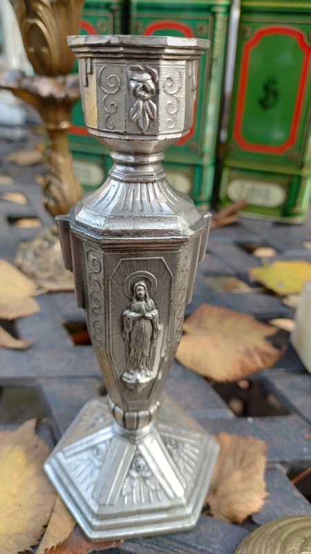 antico candeliere candelabro porta candela metallo a carattere religioso francia 1800 antico candeliere candelabro porta candela metallo a carattere religioso francia 1800