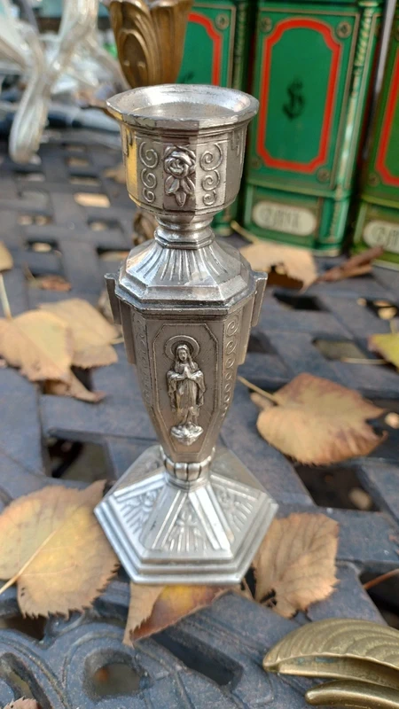 antico candeliere candelabro porta candela metallo a carattere religioso francia 1800 antico candeliere candelabro porta candela metallo a carattere religioso francia 1800