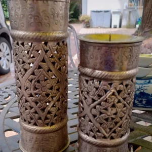 coppia porta cero candela metallo traforato argentato