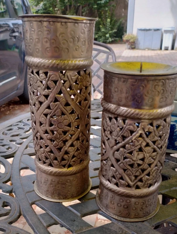 coppia porta cero candela metallo traforato argentato coppia porta cero candela metallo traforato argentato