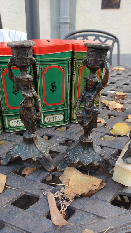 coppia candeliere candelabro porta candela donna bronzo antico coppia candeliere candelabro porta candela donna bronzo antico