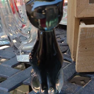 gatto cat in vetro pieno nero e trasparente murano