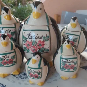 set barattolo cucina ceramica pinguino dipinto mano