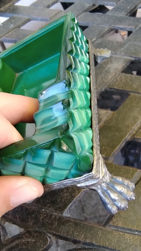 posacenere e porta sigarette vetro cristallo malachite bohemia anni 30 posacenere e porta sigarette vetro cristallo malachite bohemia anni 30