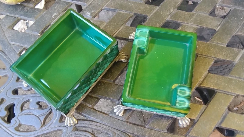 posacenere e porta sigarette vetro cristallo malachite bohemia anni 30 posacenere e porta sigarette vetro cristallo malachite bohemia anni 30