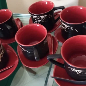 servizio tè thè da 6 vietnam orientale nero e rosso