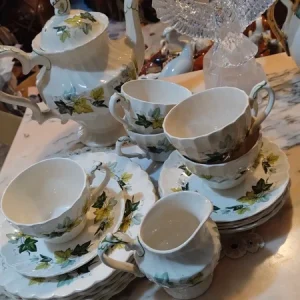 servizio thè myott england decoro verde foglie vite per 5 persone