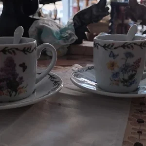 coppia tazzina caffè fiore floreale schonn con cucchiaino ceramica