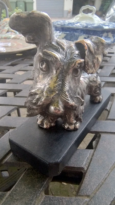 cane terrier terracotta argentata firmato cane terrier terracotta argentata firmato