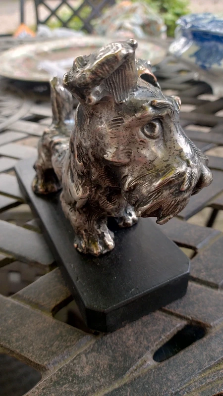 cane terrier terracotta argentata firmato cane terrier terracotta argentata firmato