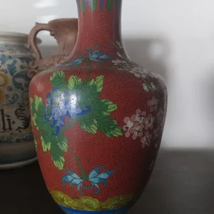 vaso antico metallo cinese smaltato cloisonné