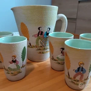 brocca con bicchieri ceramica vintage albisola italy