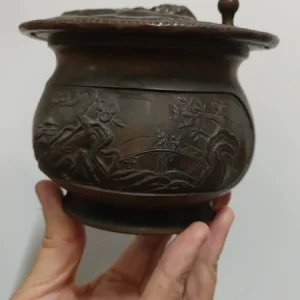 antico incensiere barattolo porta incenso orientale in bronzo