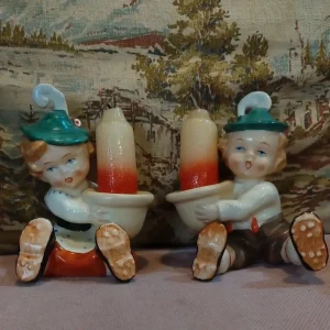 coppia bambini tirolesi porcellana porta candela goebel