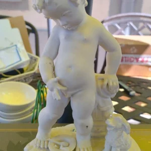 porcellana biscuit bambino con cane capodimonte italy