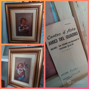 coppia dipinto su rame bambino e bambina