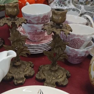 coppia candelabri candeliere bronzo ottone fiore