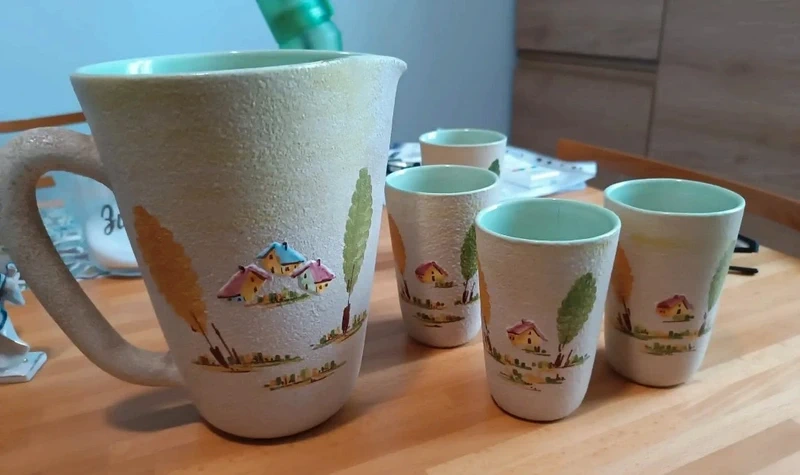 brocca con bicchieri ceramica vintage albisola italy brocca con bicchieri ceramica vintage albisola italy