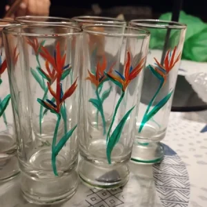 servizio 6 bicchiere dipinto mano fiore del paradiso