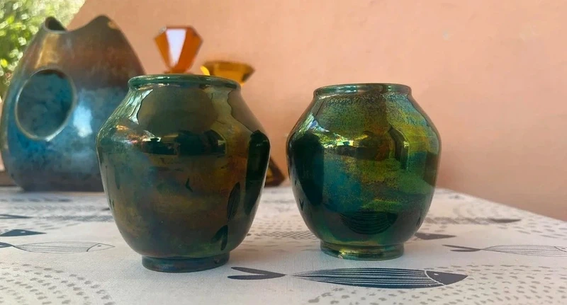 coppia vaso iridescente riccardo gatti faenza italy coppia vaso iridescente riccardo gatti faenza italy
