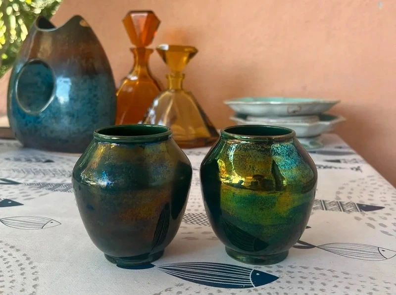 coppia vaso iridescente riccardo gatti faenza italy coppia vaso iridescente riccardo gatti faenza italy