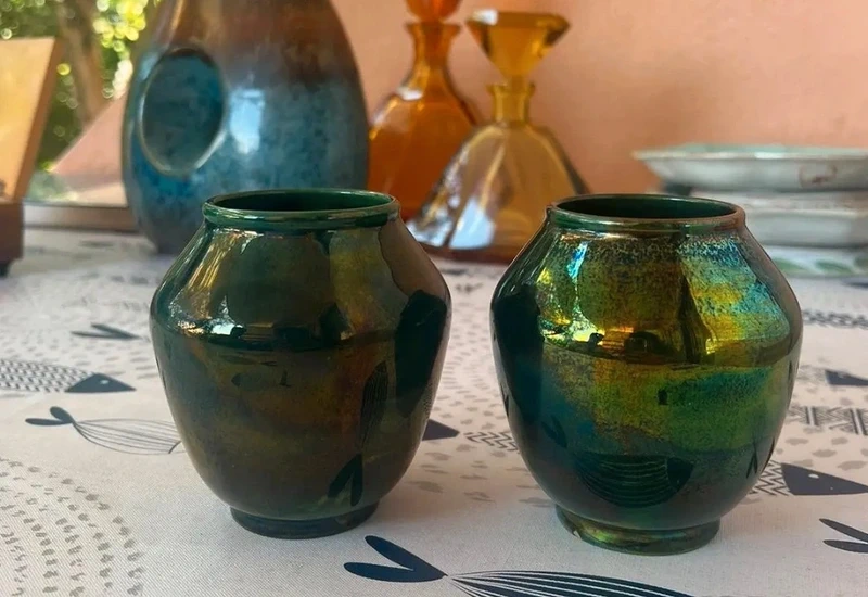 coppia vaso iridescente riccardo gatti faenza italy coppia vaso iridescente riccardo gatti faenza italy