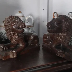 coppia leone leoni legno antico