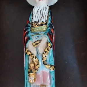 statua in ceramica mandarino cinese con gatto
