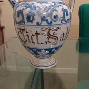 orciuolo caraffa brocca in maiolica bianco blu