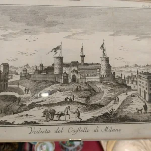 antica stampa bianco e nero castello di milano