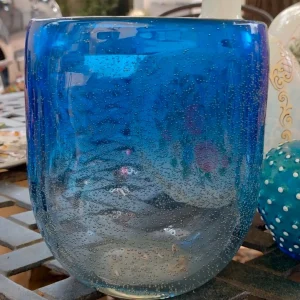 vaso vetro pieno murano toni del blu con bolle