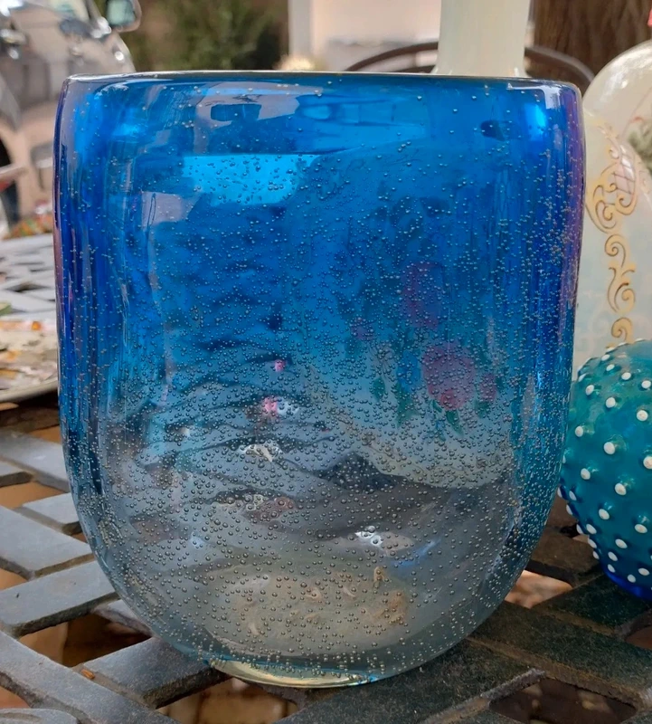 vaso vetro pieno murano toni del blu con bolle vaso vetro pieno murano toni del blu con bolle