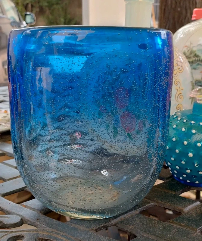 vaso vetro pieno murano toni del blu con bolle vaso vetro pieno murano toni del blu con bolle