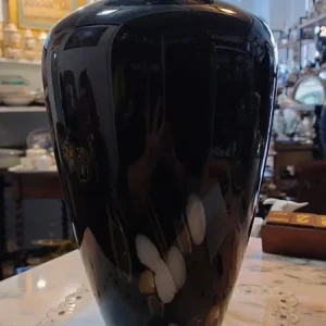 vaso vetro nero murano con macchie bianco e oro