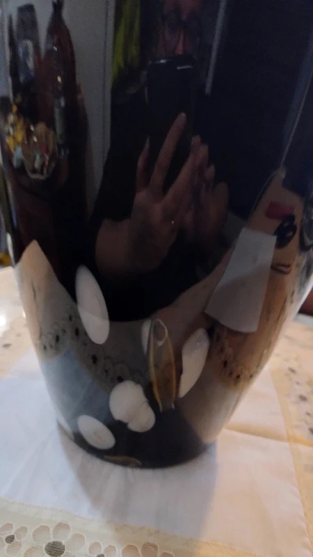 vaso vetro nero murano con macchie bianco e oro vaso vetro nero murano con macchie bianco e oro
