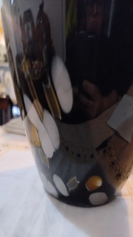 vaso vetro nero murano con macchie bianco e oro vaso vetro nero murano con macchie bianco e oro