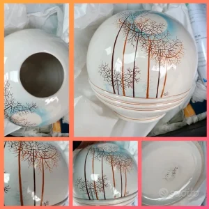vaso rotondo a boccia vintage numerato dipinto a mano