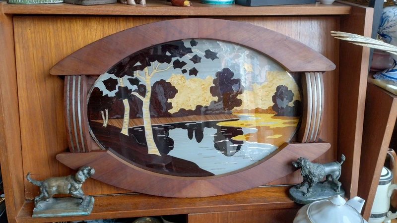 vassoio ovale in legno con manici e specchio paesaggio vassoio ovale in legno con manici e specchio paesaggio