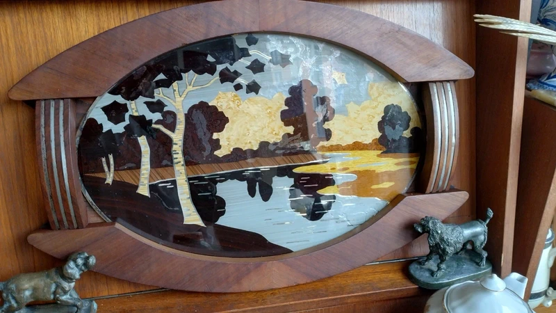vassoio ovale in legno con manici e specchio paesaggio vassoio ovale in legno con manici e specchio paesaggio