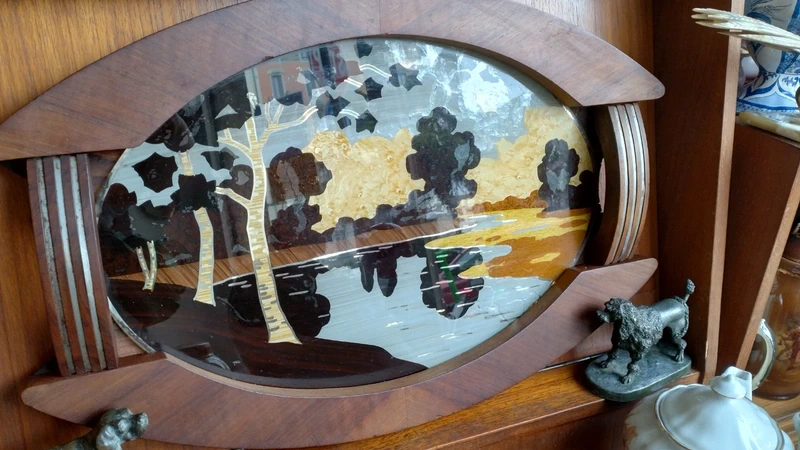 vassoio ovale in legno con manici e specchio paesaggio vassoio ovale in legno con manici e specchio paesaggio