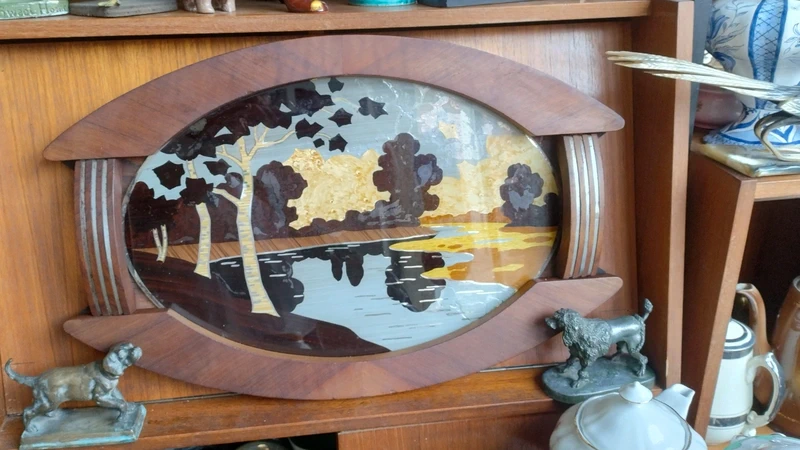 vassoio ovale in legno con manici e specchio paesaggio vassoio ovale in legno con manici e specchio paesaggio