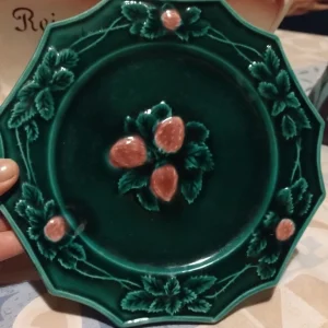 set servizio 6 piatti piattini dolce dessert frutta barbotine decoro fragola