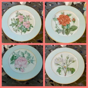 piatto decorativo dipinto a mano fiori bordo azzurro