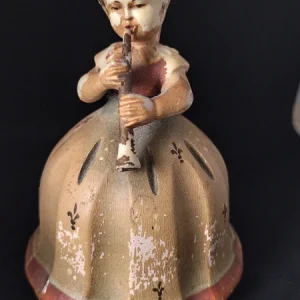 vintage anri intagliato dipinto in legno figura ragazza bambina con flauto carillon