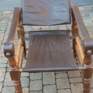 poltrona sedia in pelle e legno safari vintage anni 60