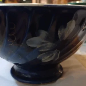 antica tazza da colazione ceramica blu fiori bianchi sarraguemines france