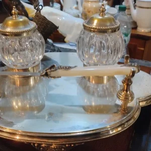 set da scrivania calamaio con tagliacarte in silver plate e vetro