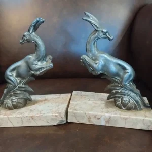 coppia di fermalibri art decò animalier antilope gazzella
