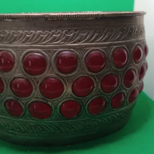 cachepot ciotola vaso metallo lavorato e vetro rosso